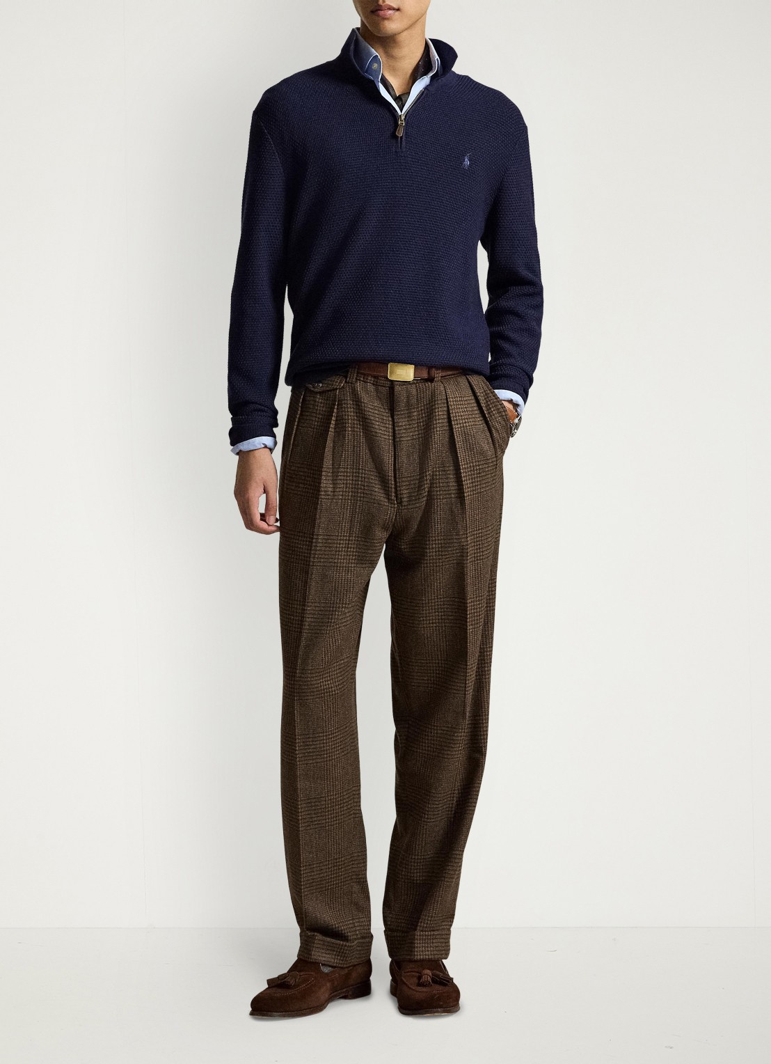 Ralph Lauren Grofgebreide trui van wol met halve rits - detail 3 hunter navy / donkerblauw