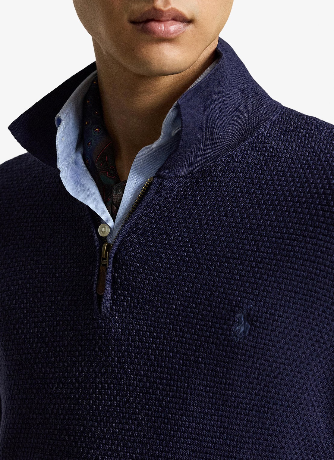 Ralph Lauren Grofgebreide trui van wol met halve rits - detail 4 hunter navy / donkerblauw