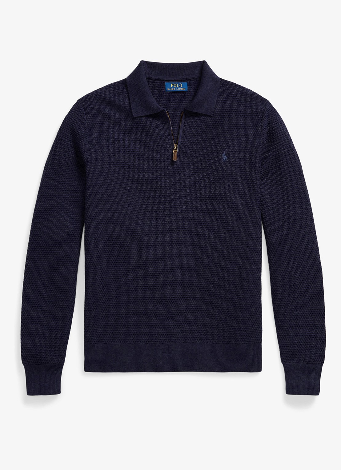 Ralph Lauren Grofgebreide trui van wol met halve rits - voorkant hunter navy / donkerblauw
