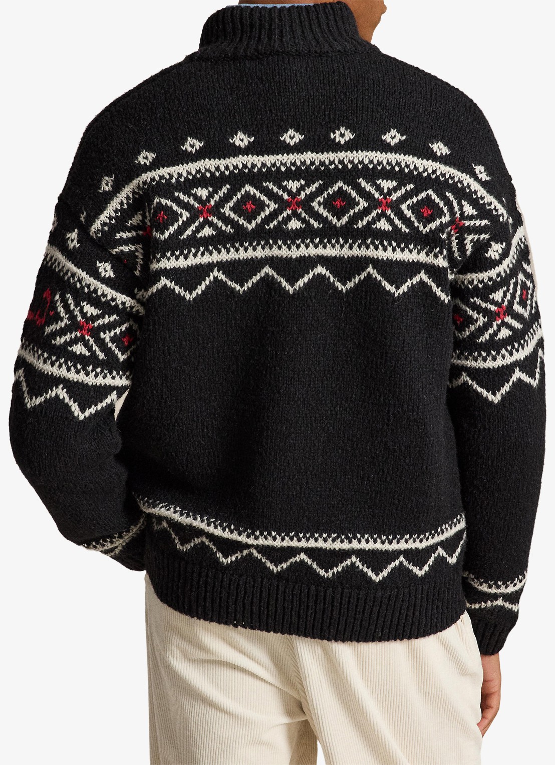 Ralph Lauren Grofgebreide trui van wol met ingebreid patroon en halve rits - achterkant 5 black combo / zwart