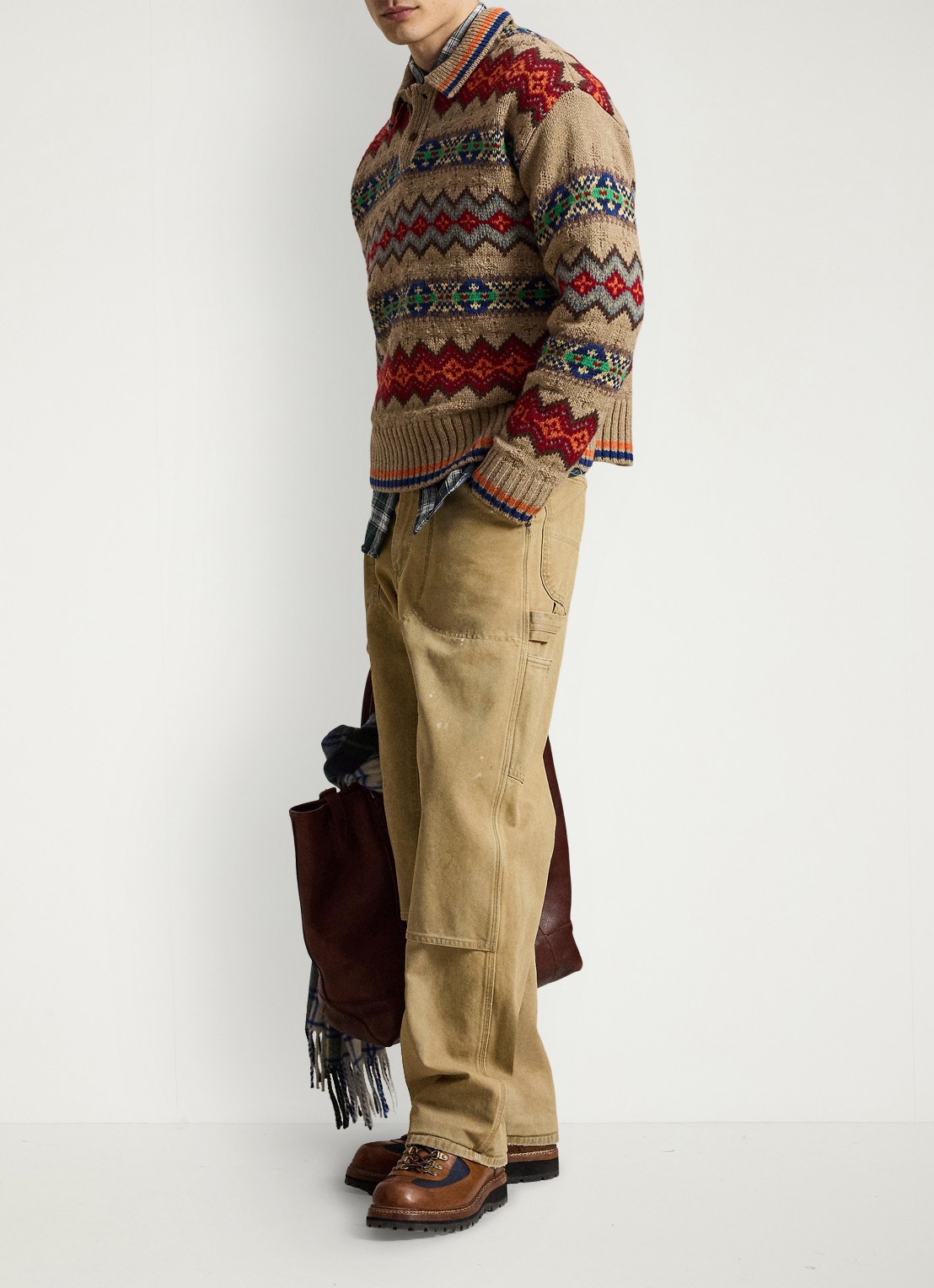 Ralph Lauren Grofgebreide trui van wol met ingebreid patroon - detail 3 tan multi-2wce / beige