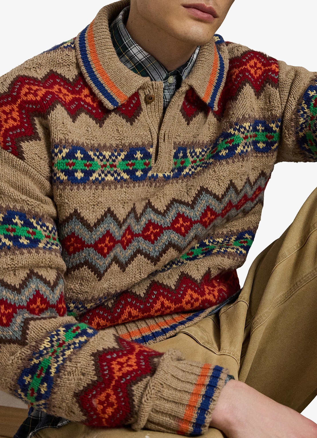 Ralph Lauren Grofgebreide trui van wol met ingebreid patroon - detail 4 tan multi-2wce / beige