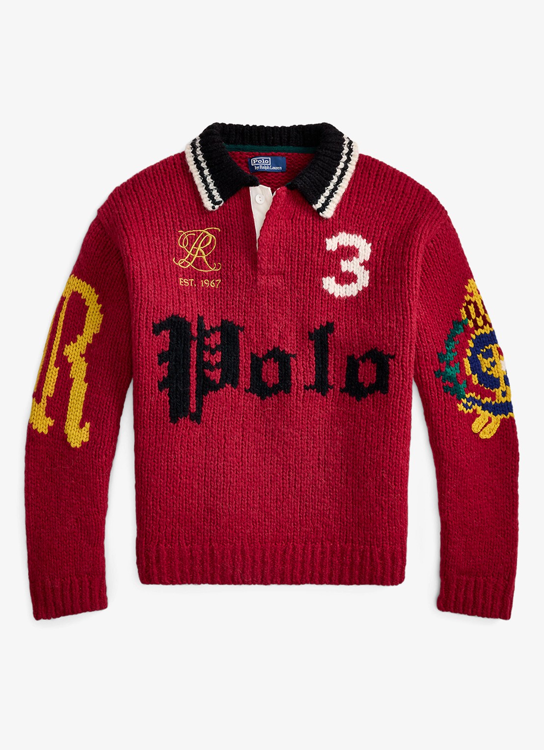 Ralph Lauren Grofgebreide trui van wol met print - voorkant red combo / rood