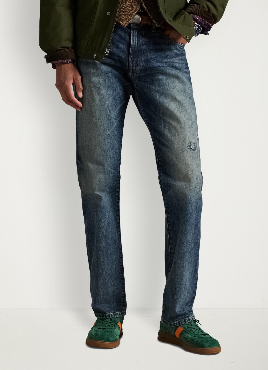 Ralph Lauren Hampton straigh fit jeans met destroyed afwerking - detail ninigret / indigo