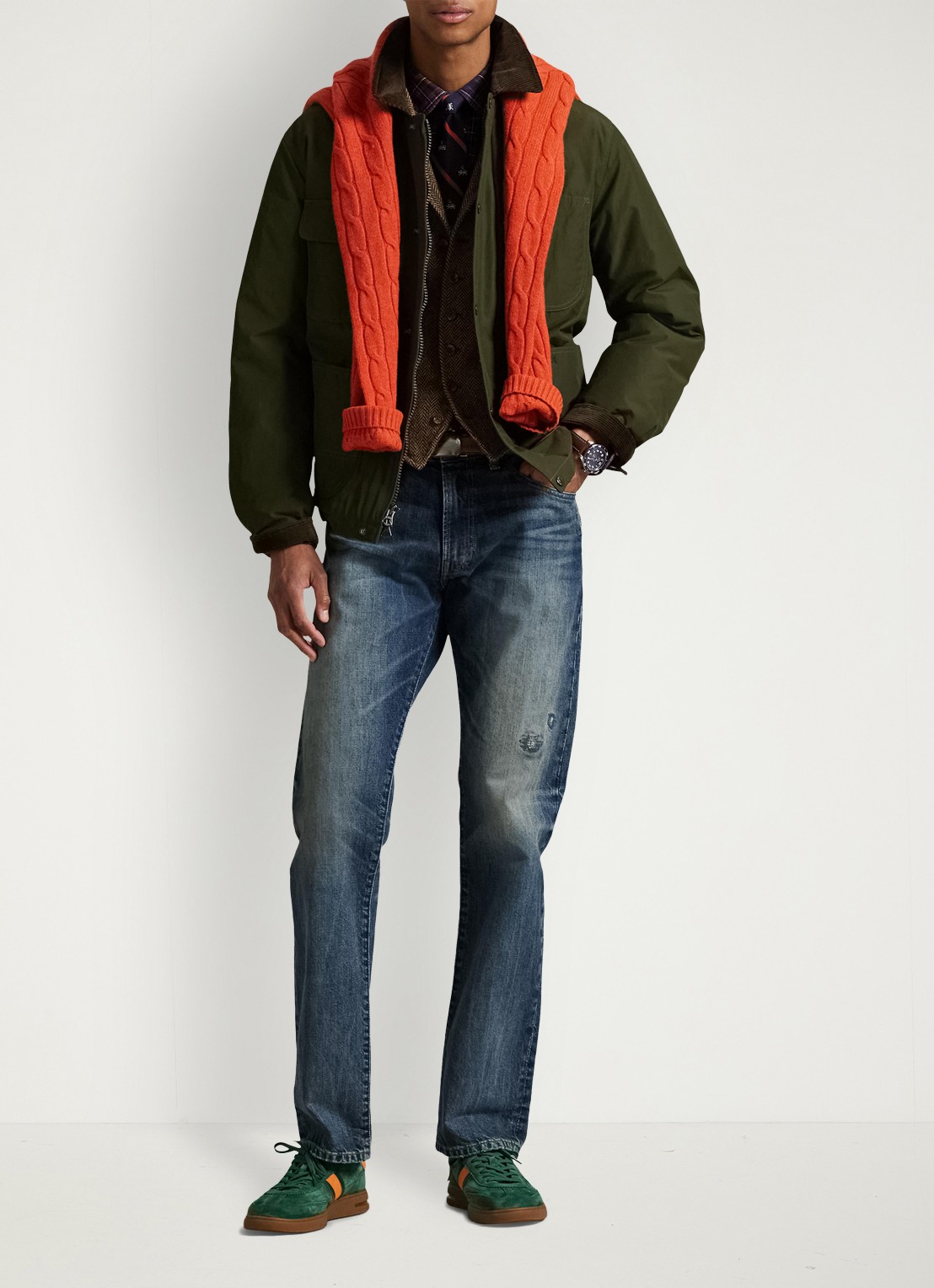 Ralph Lauren Hampton straigh fit jeans met destroyed afwerking - voorkant 5 ninigret / indigo