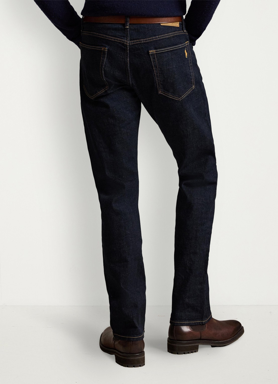 Ralph Lauren Hampton straight leg jeans met donkere wassing - achterkant 3 rinse stretch / indigo