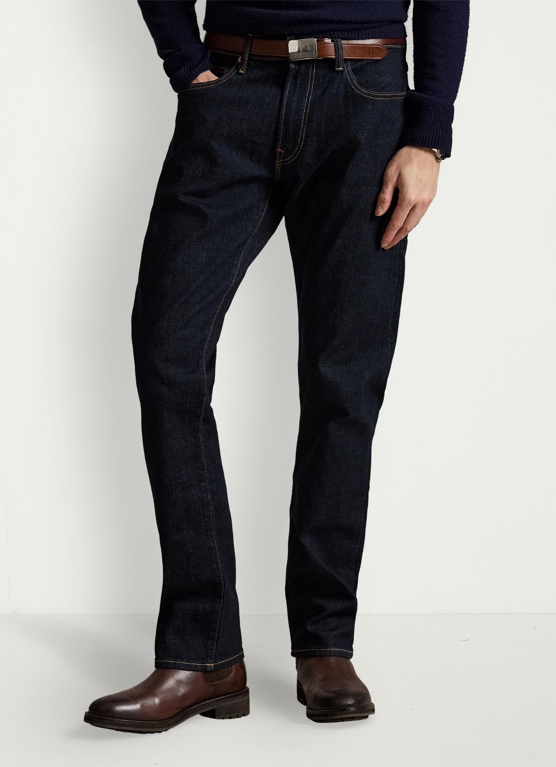 Ralph Lauren Hampton straight leg jeans met donkere wassing - detail rinse stretch / indigo