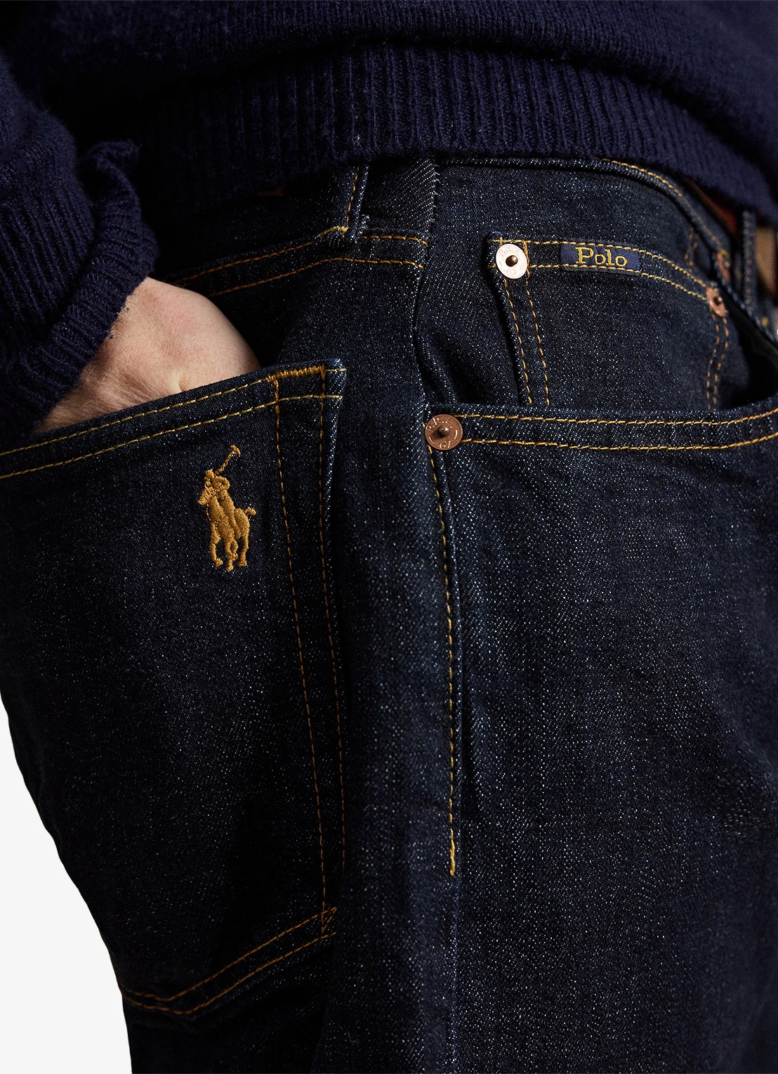 Ralph Lauren Hampton straight leg jeans met donkere wassing - detail 2 rinse stretch / indigo