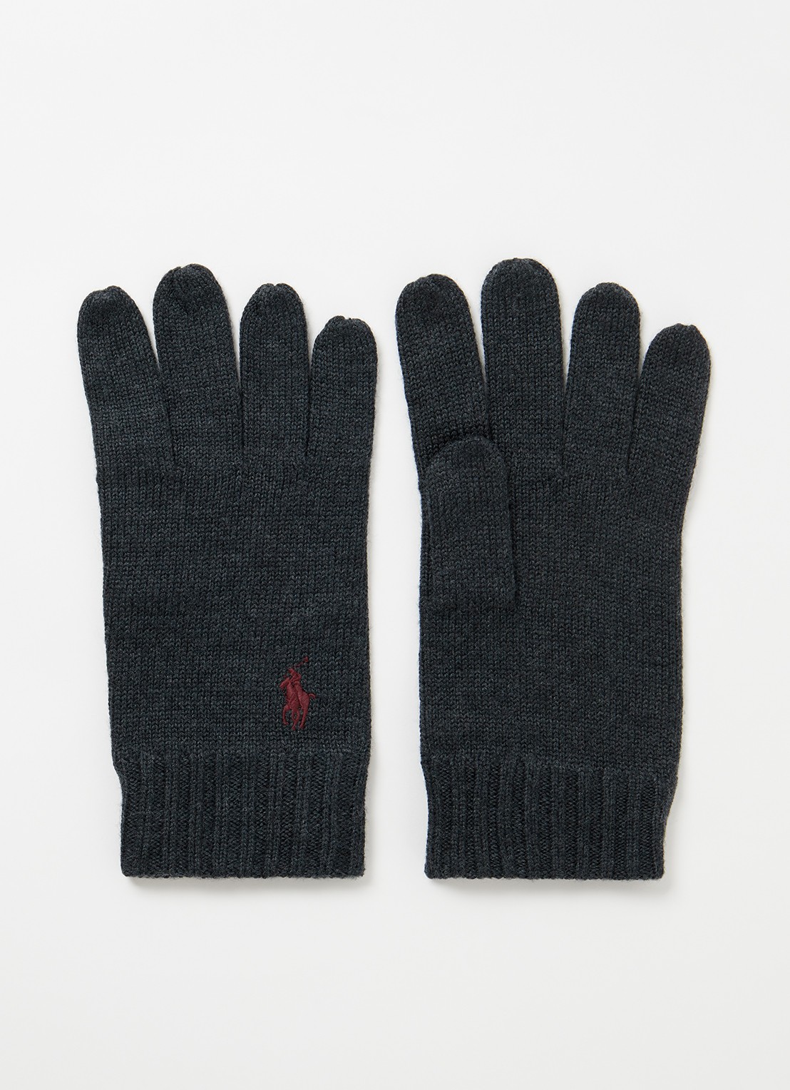 Ralph Lauren Handschoenen van wol met logoborduring - voorkant antraciet