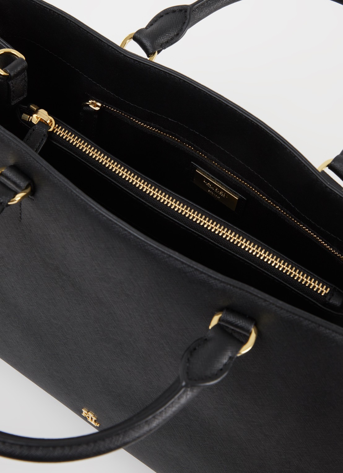 Ralph Lauren Handtas van leer met logo - detail zwart