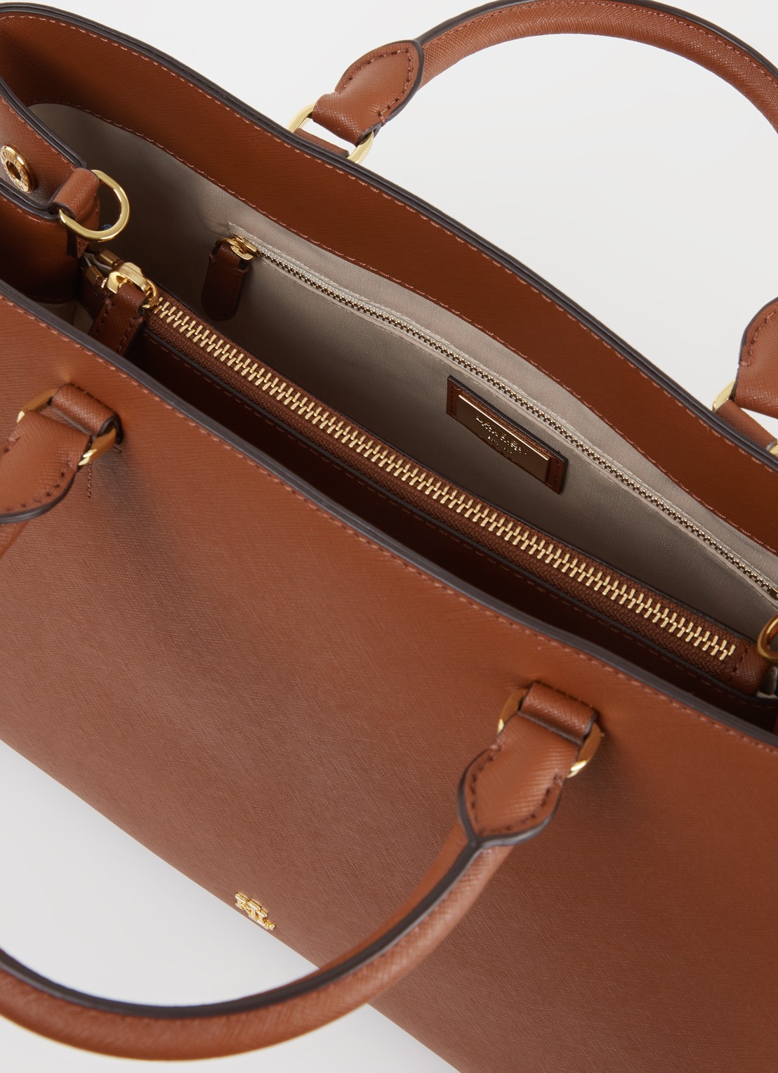Ralph Lauren Handtas van leer met logo - detail 3 cognac