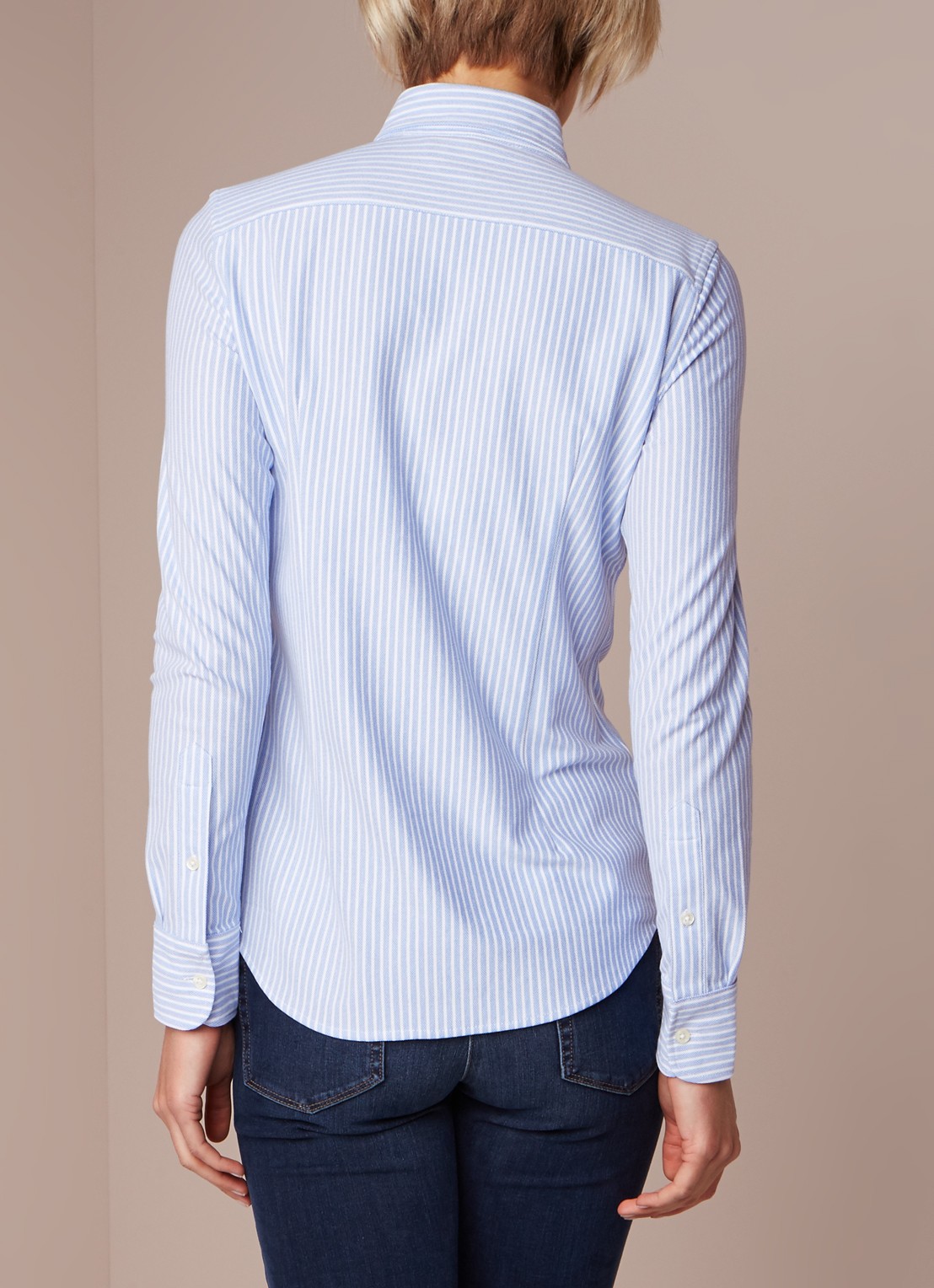 Ralph Lauren Heidi Oxford blouse van jersey met gestreept dessin - achterkant 2 lichtblauw