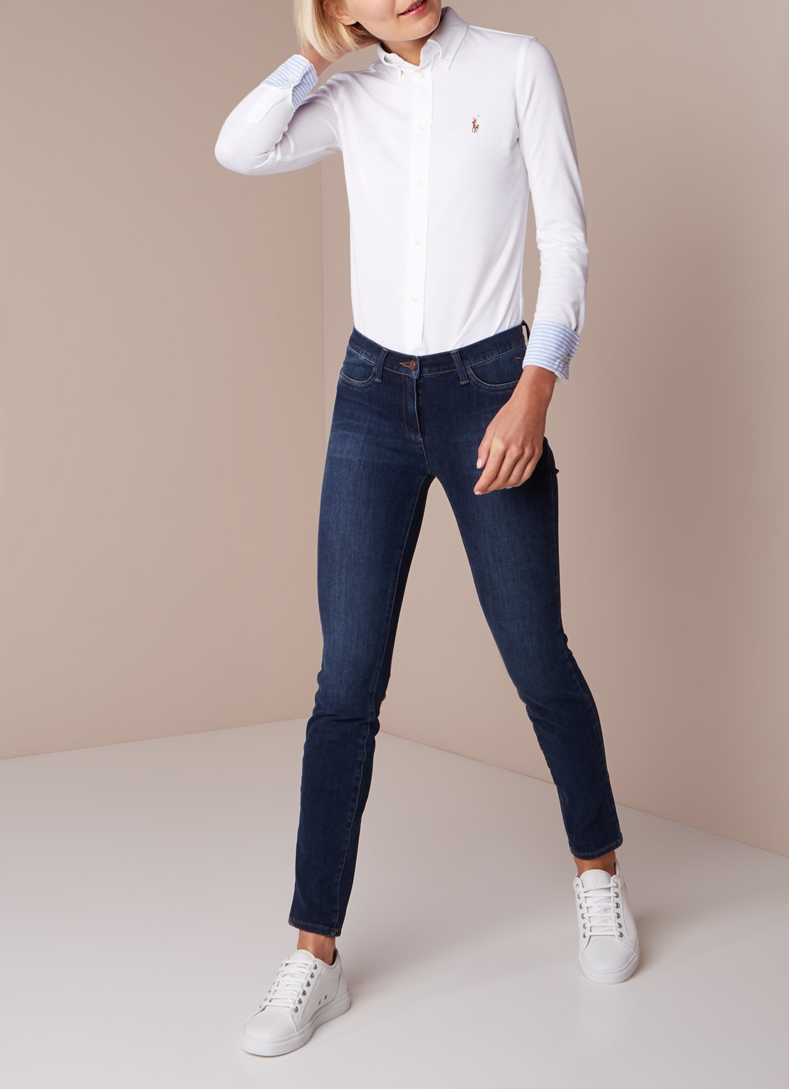 Ralph Lauren Heidi Oxford blouse van jersey - voorkant 3 wit