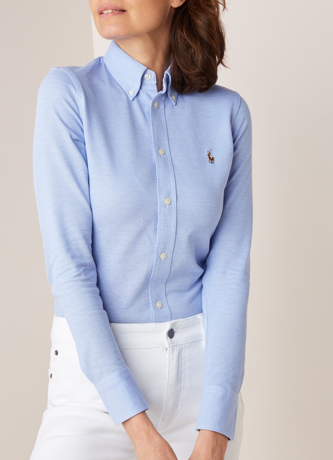 Ralph Lauren Heidi Oxford blouse van piqué katoen  - detail 2 lichtblauw