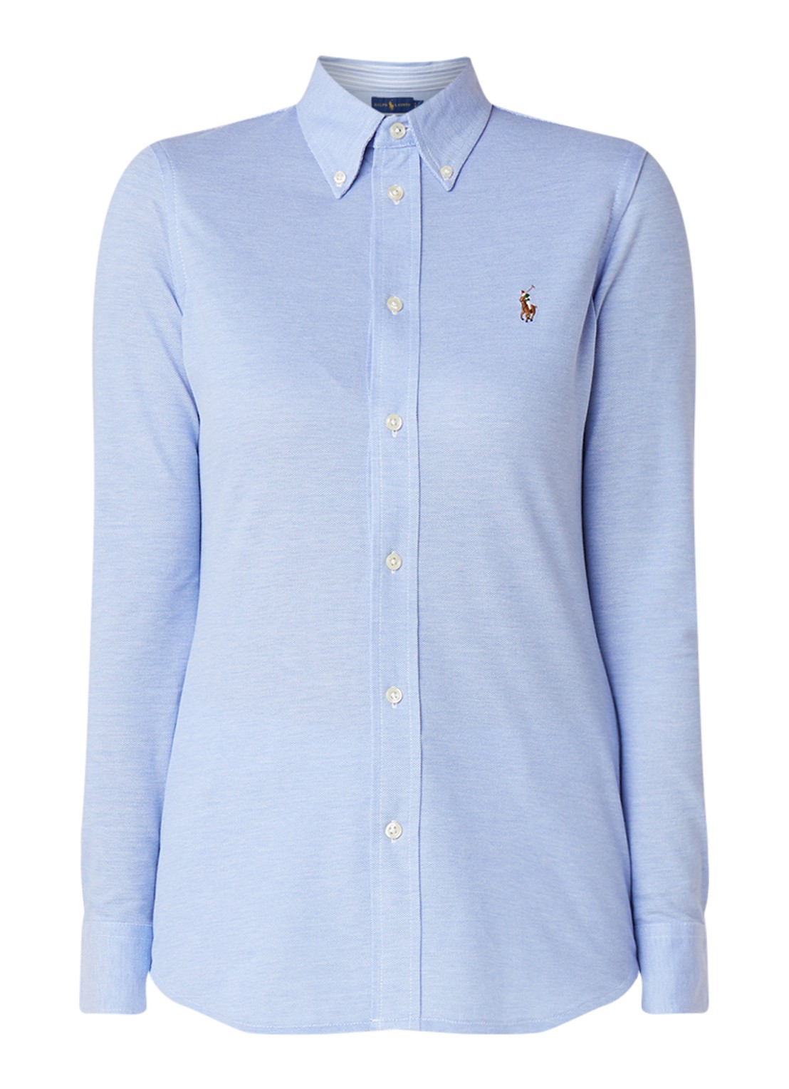 Ralph Lauren Heidi Oxford blouse van piqué katoen  - voorkant 3 lichtblauw