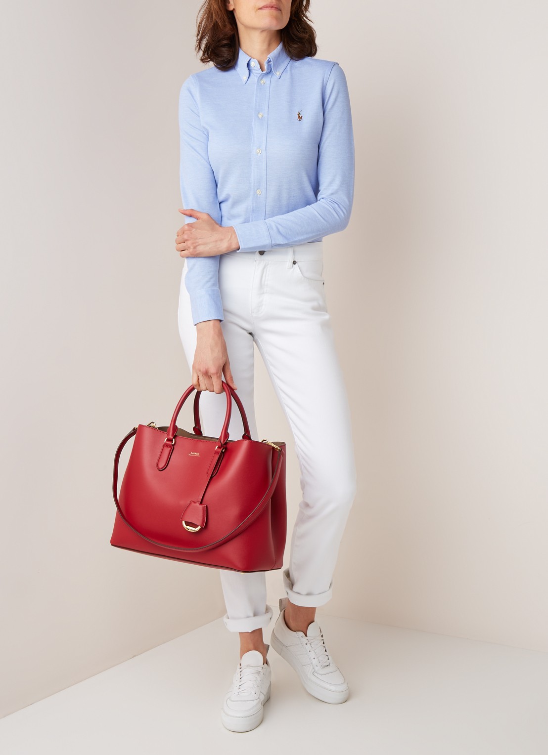 Ralph Lauren Heidi Oxford blouse van piqué katoen  - voorkant 4 lichtblauw