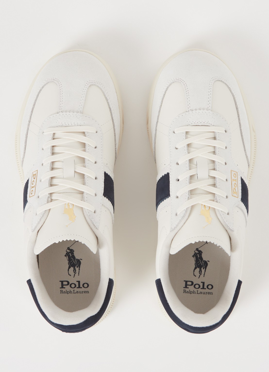 Ralph Lauren Heritage Aera sneaker van leer met suède details  - detail 3 gebroken wit
