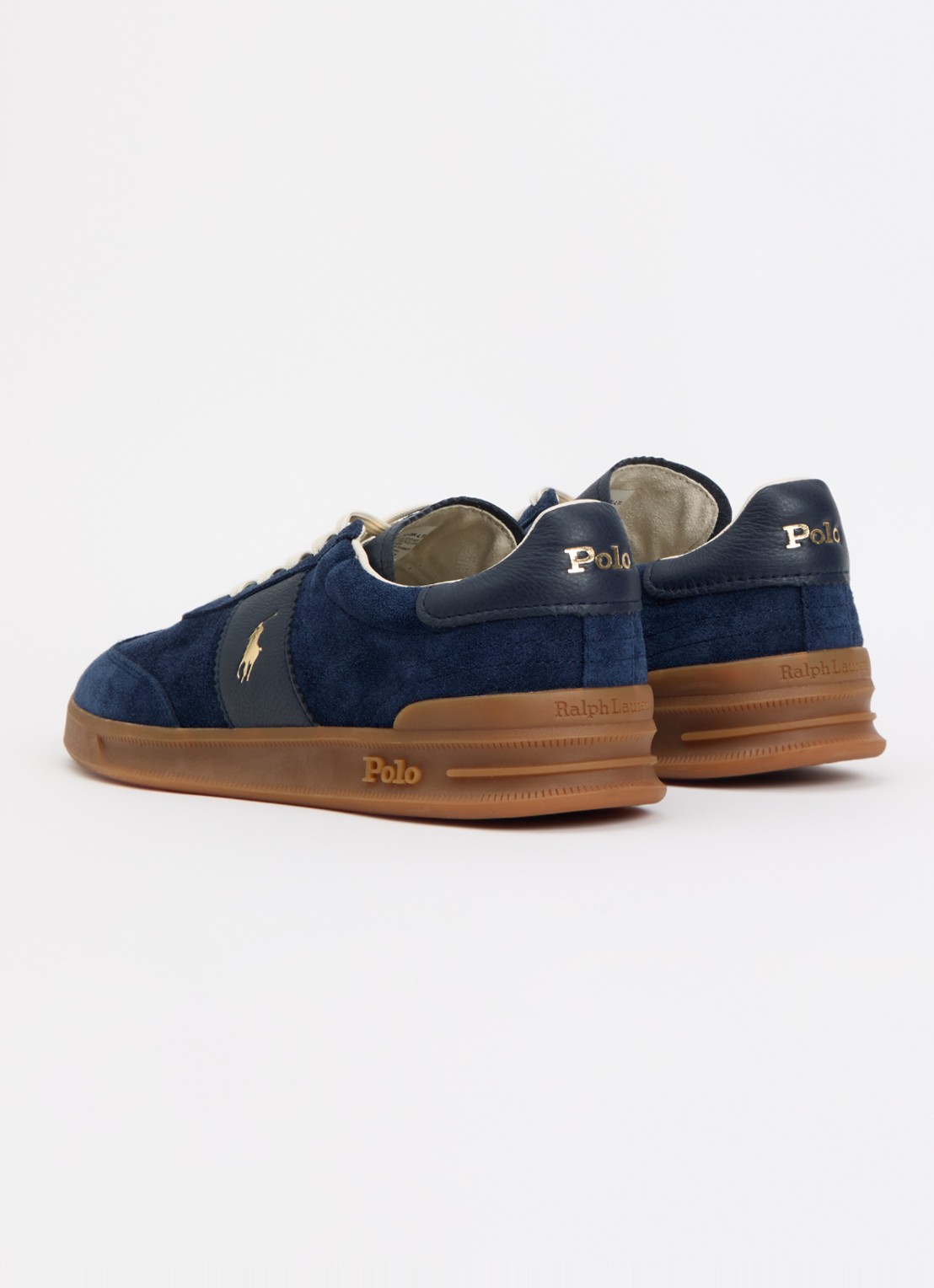 Ralph Lauren Heritage Aera sneaker van suède met leren details en logo - achterkant 2 royalblauw