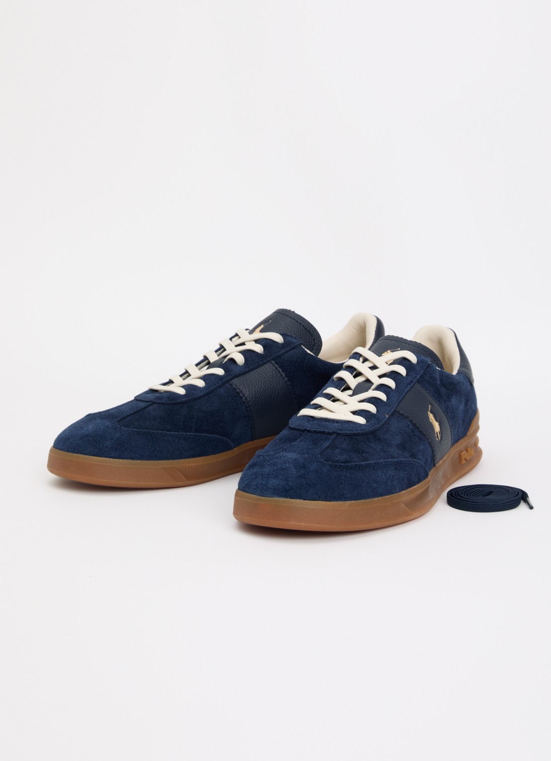 Ralph Lauren Heritage Aera sneaker van suède met leren details en logo - detail 3 royalblauw