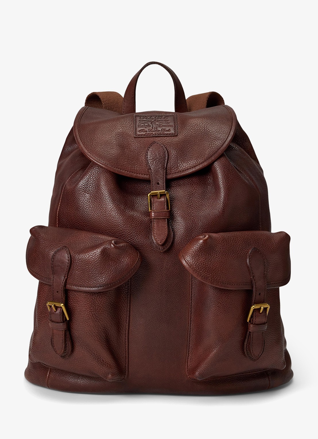 Ralph Lauren Heritage rugzak van leer - voorkant british tan / bruin