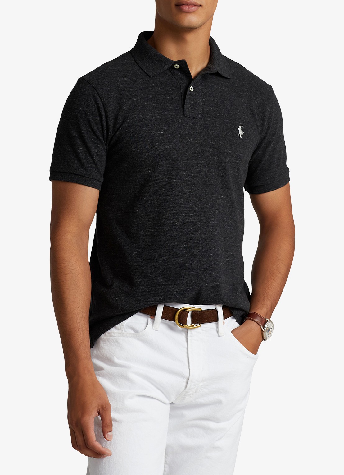 Ralph Lauren Het iconische mesh Polo-shirt - detail black marl heather / donkergrijs