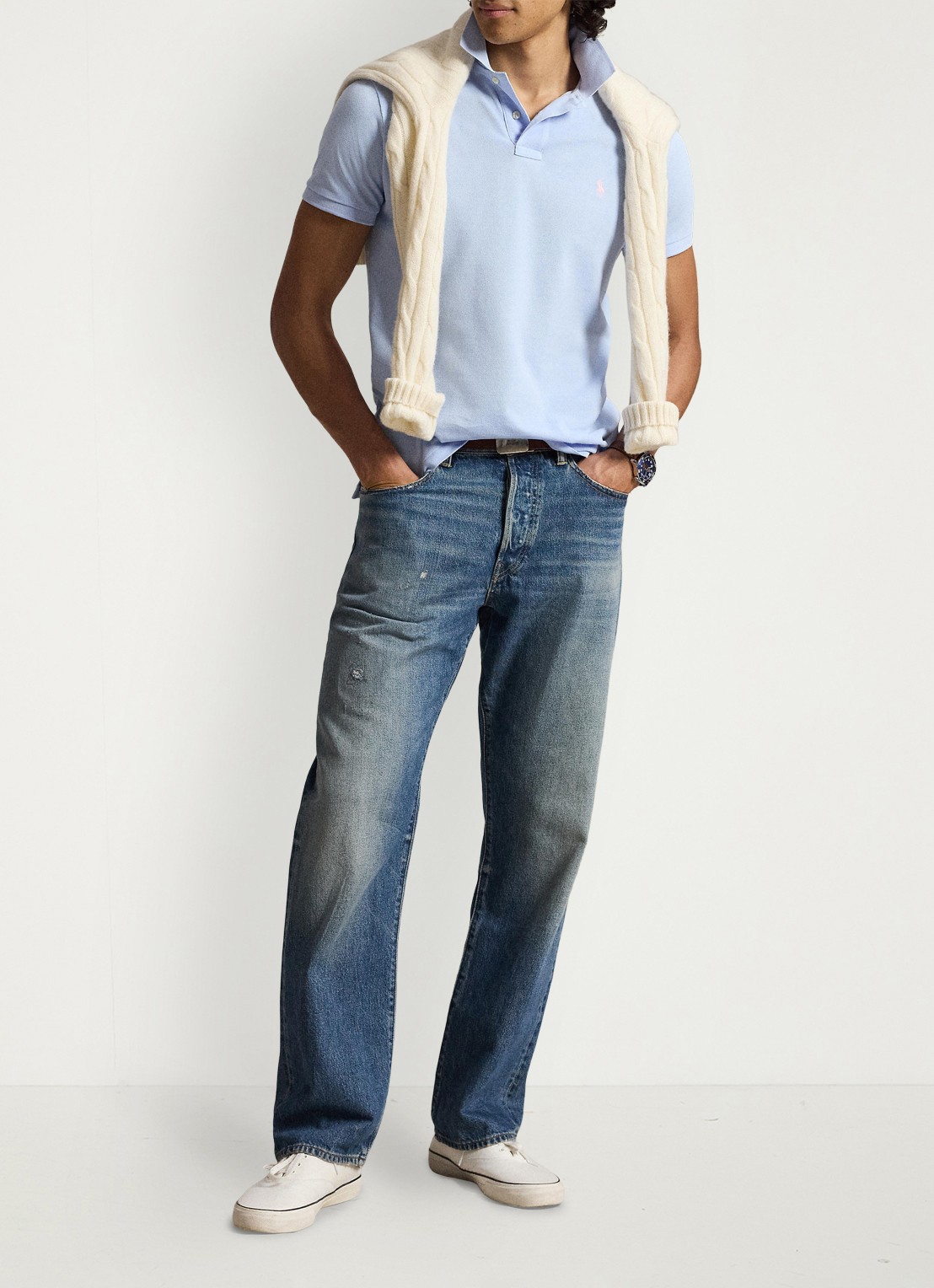 Ralph Lauren Het iconische mesh Polo-shirt - detail 4 pebble blue / blauw