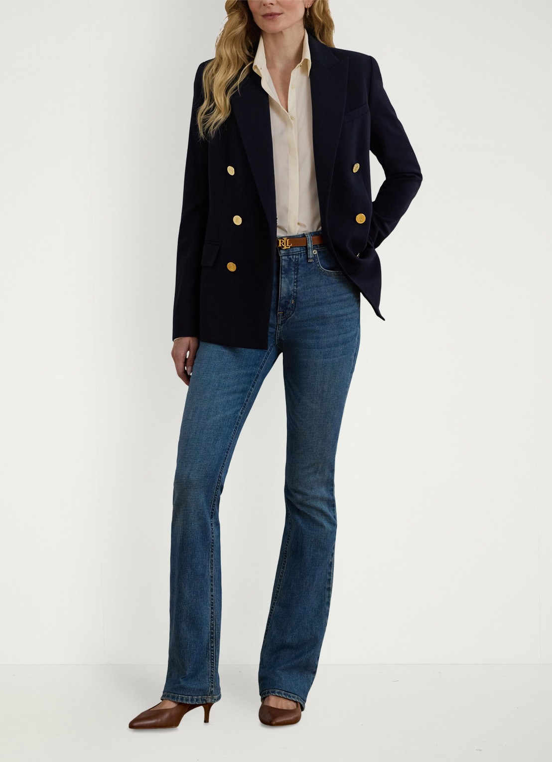 Ralph Lauren High waist bootcut jeans met medium wassing  - voorkant 2 indigo