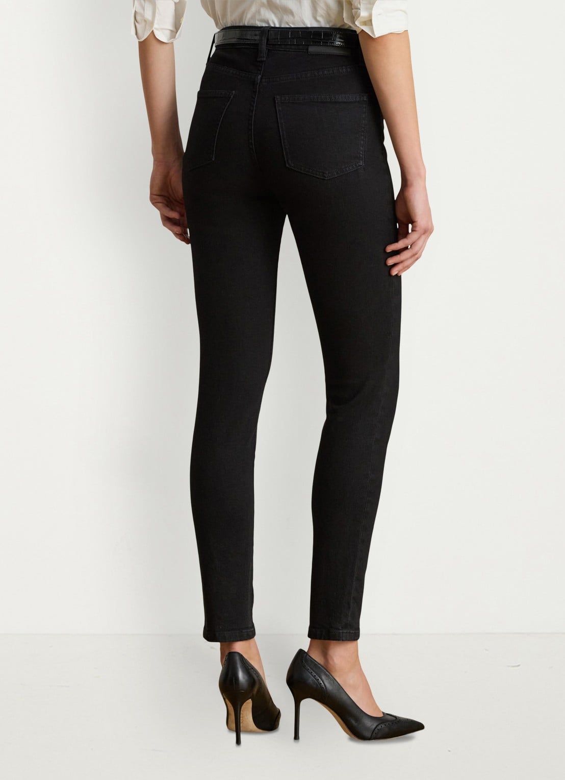 Ralph Lauren High waist cropped skinny jeans met gekleurde wassing - achterkant zwart