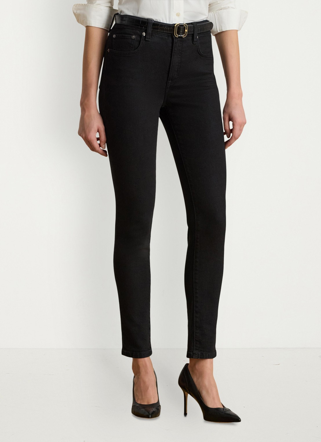 Ralph Lauren High waist cropped skinny jeans met gekleurde wassing - detail 3 zwart
