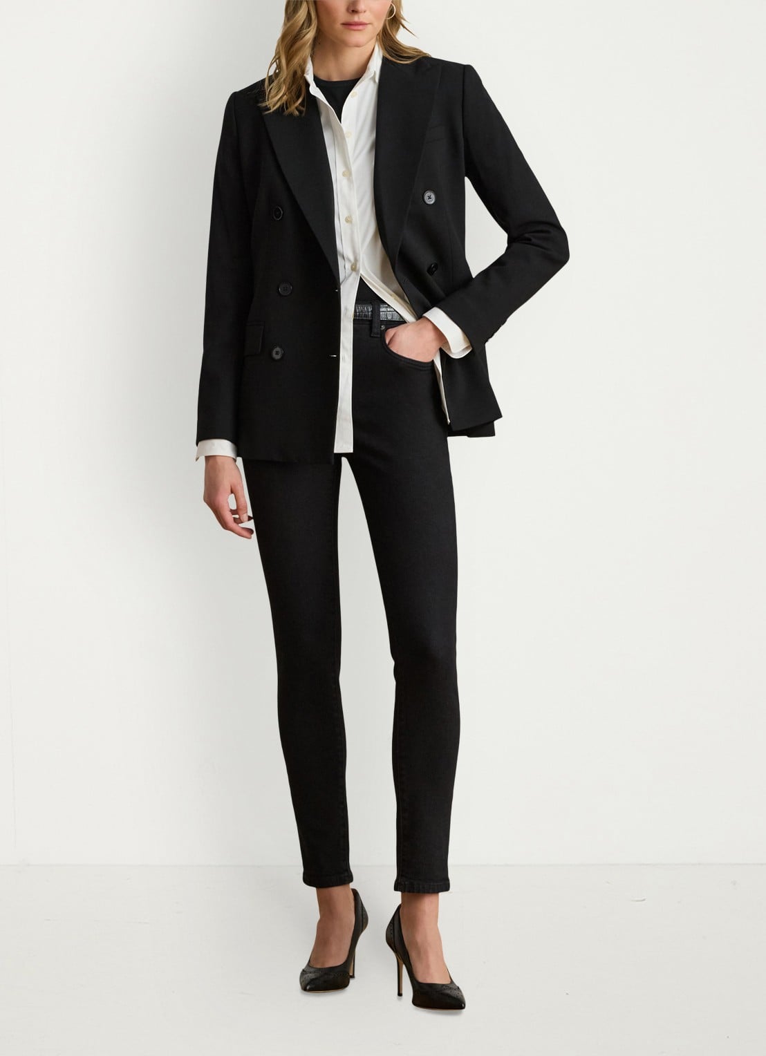 Ralph Lauren High waist cropped skinny jeans met gekleurde wassing - voorkant 7 zwart