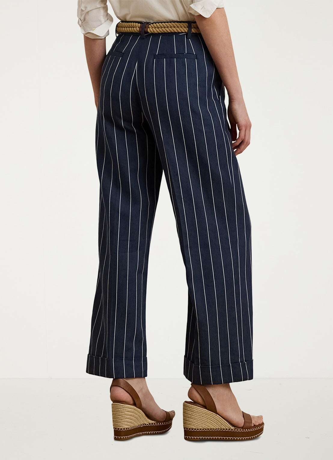 Ralph Lauren High waist cropped straight fit broek met streepprint - achterkant 3 blauw