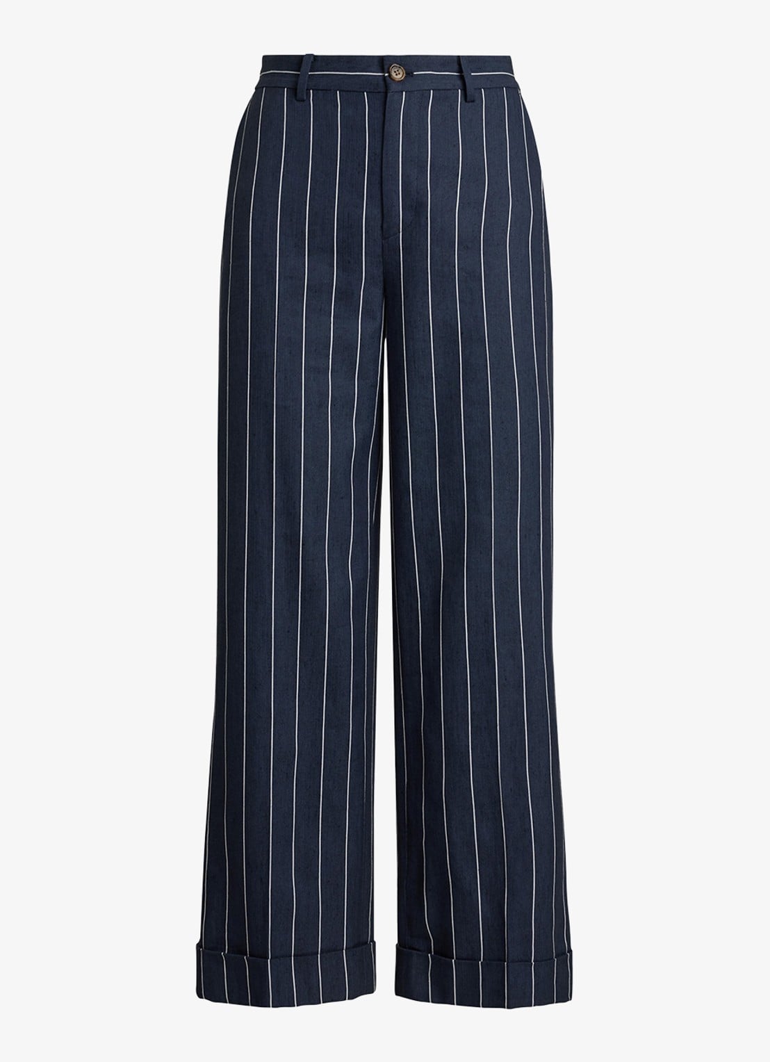 Ralph Lauren High waist cropped straight fit broek met streepprint - voorkant blauw