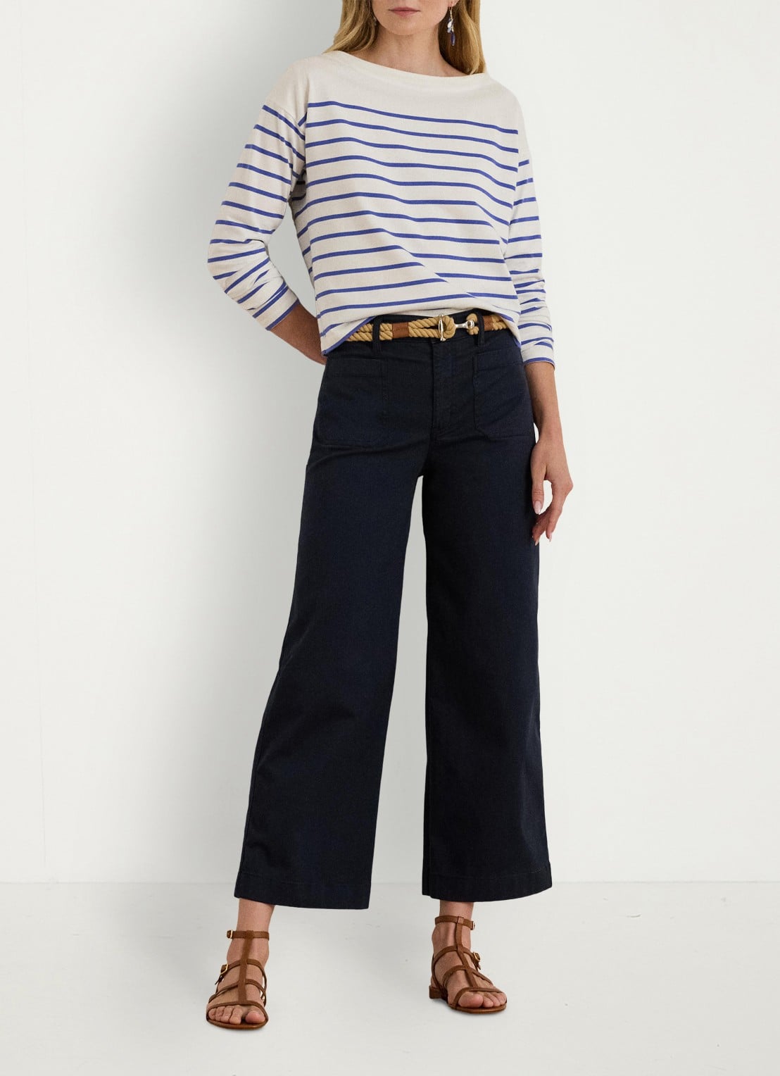Ralph Lauren High waist flaired fit cropped chino met steekzakken - voorkant 2 lauren navy / blauw