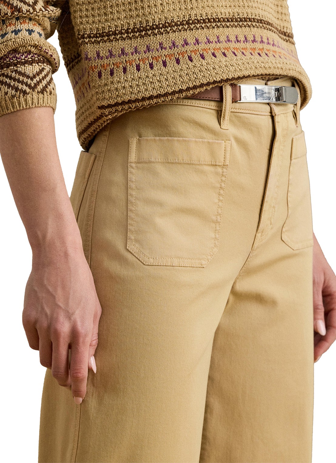 Ralph Lauren High waist flaired fit cropped chino met steekzakken - detail 2 birch tan / beige