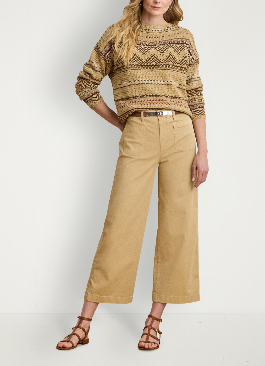 Ralph Lauren High waist flaired fit cropped chino met steekzakken - voorkant 4 birch tan / beige