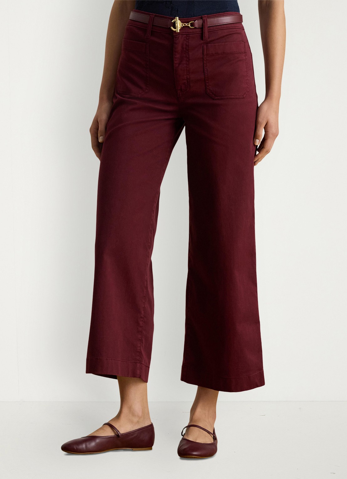 Ralph Lauren High waist flaired fit cropped chino met steekzakken - detail 4 dark garnet / bordeauxrood