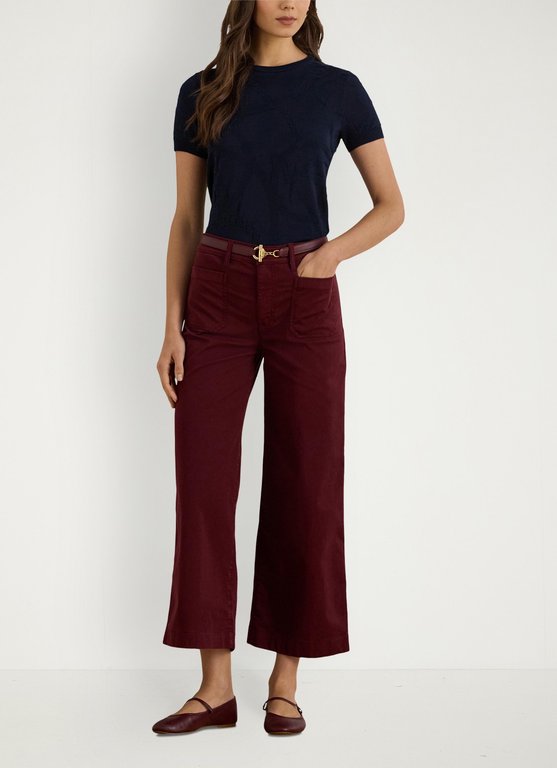 Ralph Lauren High waist flaired fit cropped chino met steekzakken - voorkant 3 dark garnet / bordeauxrood