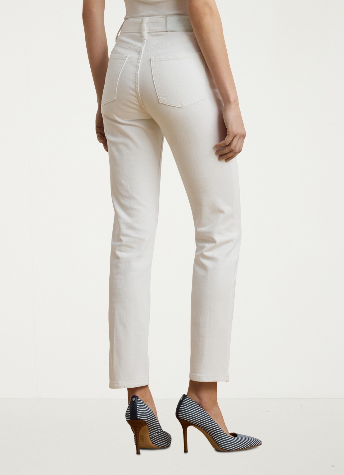 Ralph Lauren High waist flared cropped jeans met steekzakken - achterkant 8 white wsh / wit