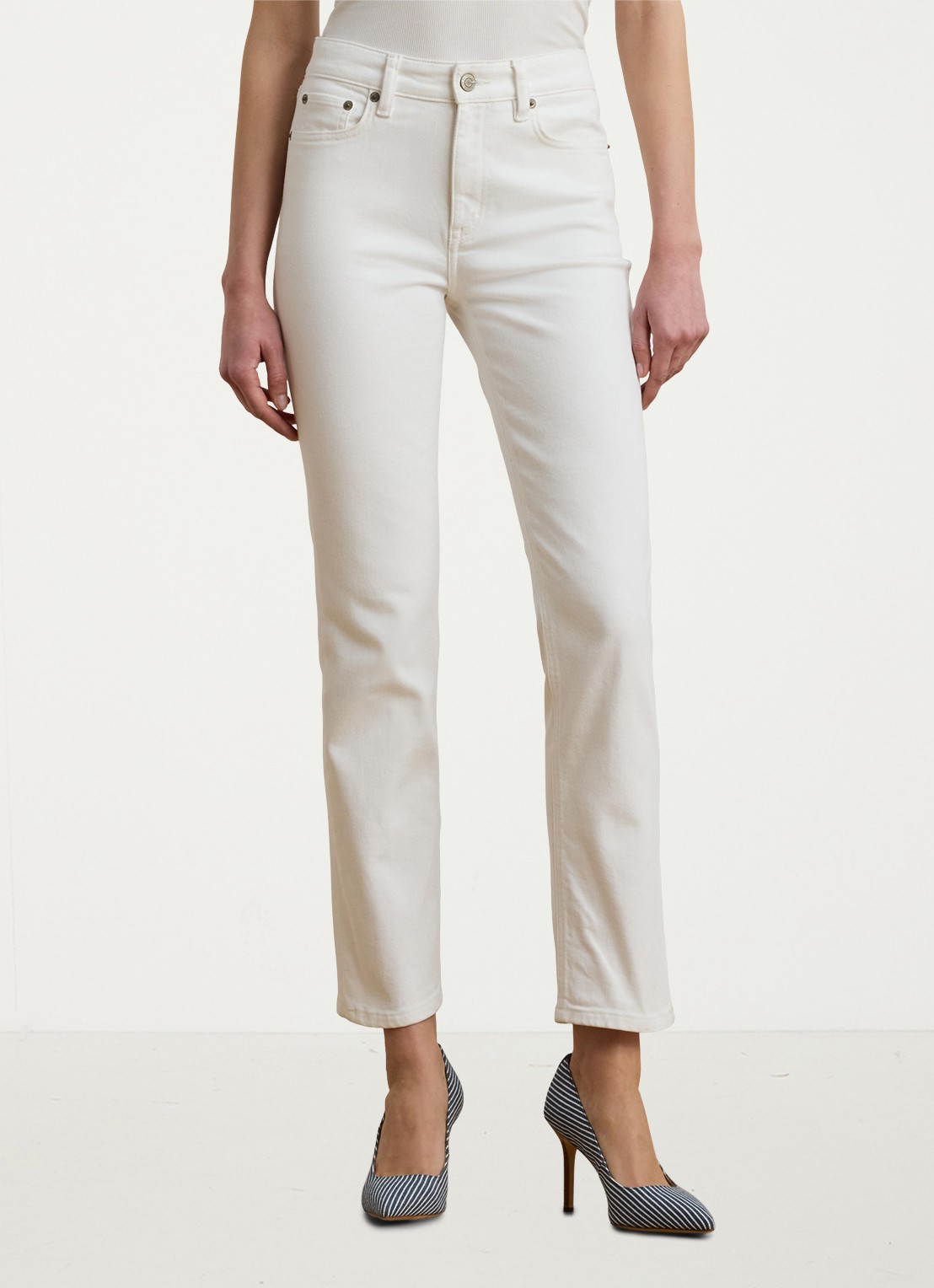 Ralph Lauren High waist flared cropped jeans met steekzakken - detail 4 white wsh / wit