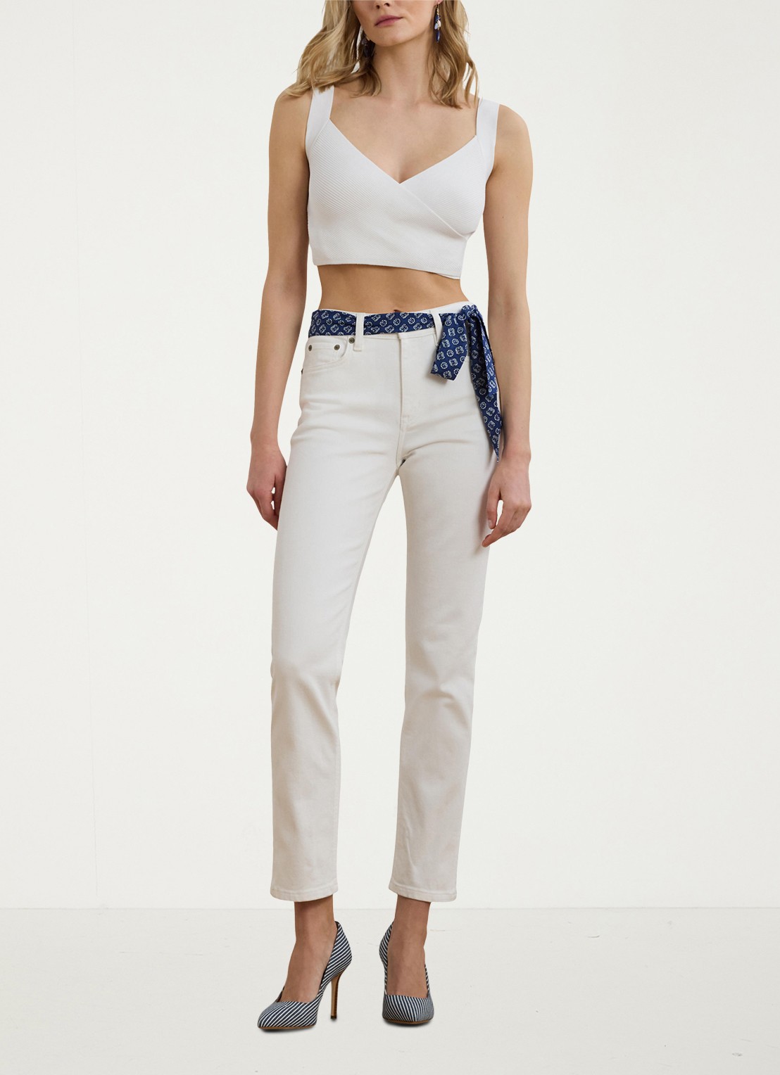 Ralph Lauren High waist flared cropped jeans met steekzakken - voorkant 2 white wsh / wit