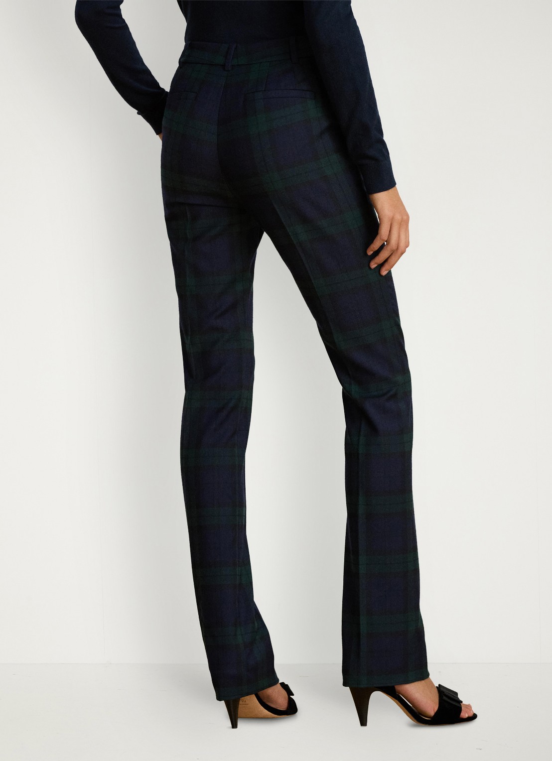 Ralph Lauren High waist flared fit pantalon met ruitdessin - achterkant black/green multi / zwart/groen
