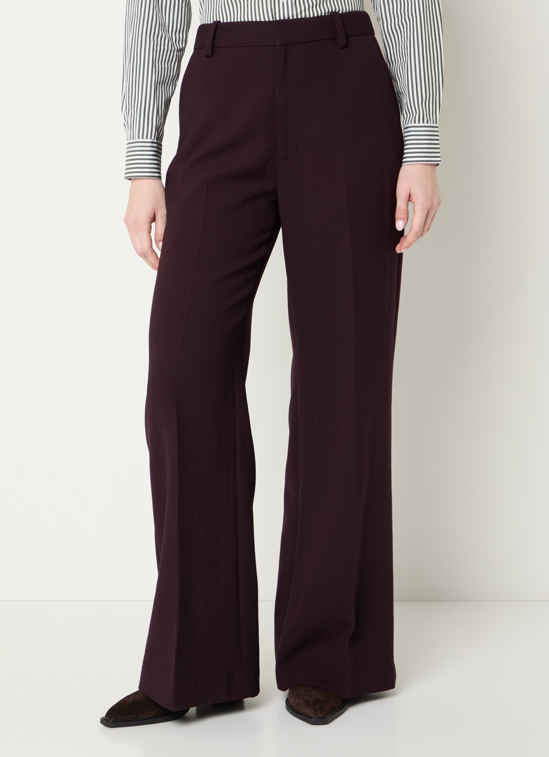 Ralph Lauren High waist flared fit pantalon van wol met steekzakken - detail 4 bordeauxrood