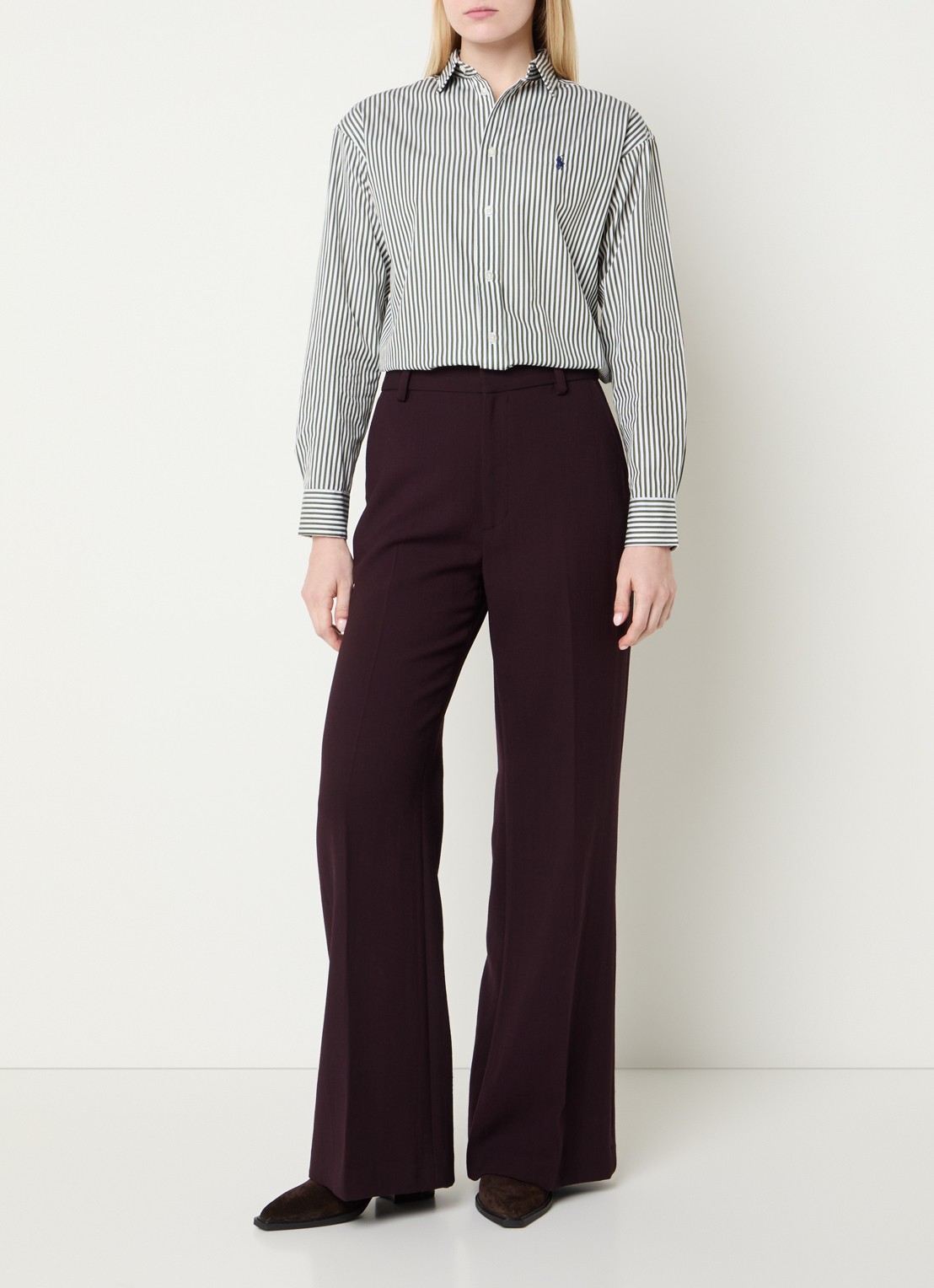 Ralph Lauren High waist flared fit pantalon van wol met steekzakken - voorkant 2 bordeauxrood