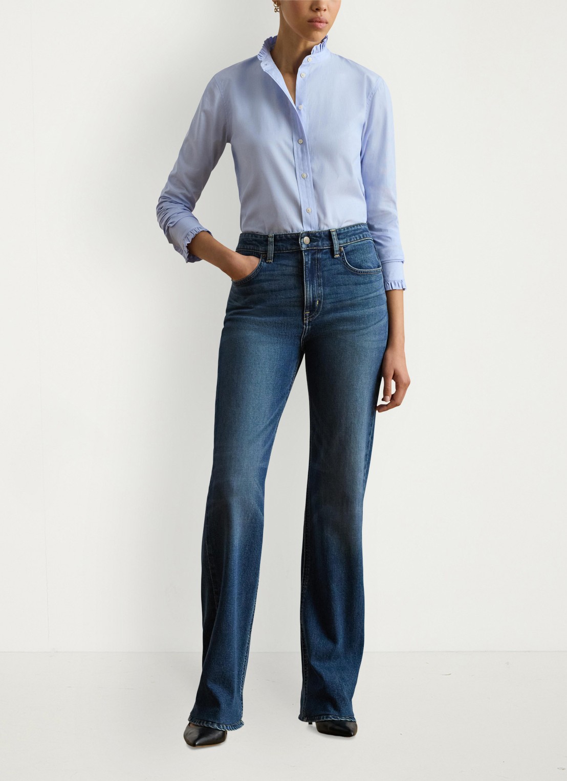 Ralph Lauren High waist flared jeans met donkere wassing - voorkant 5 maxen wash / indigo