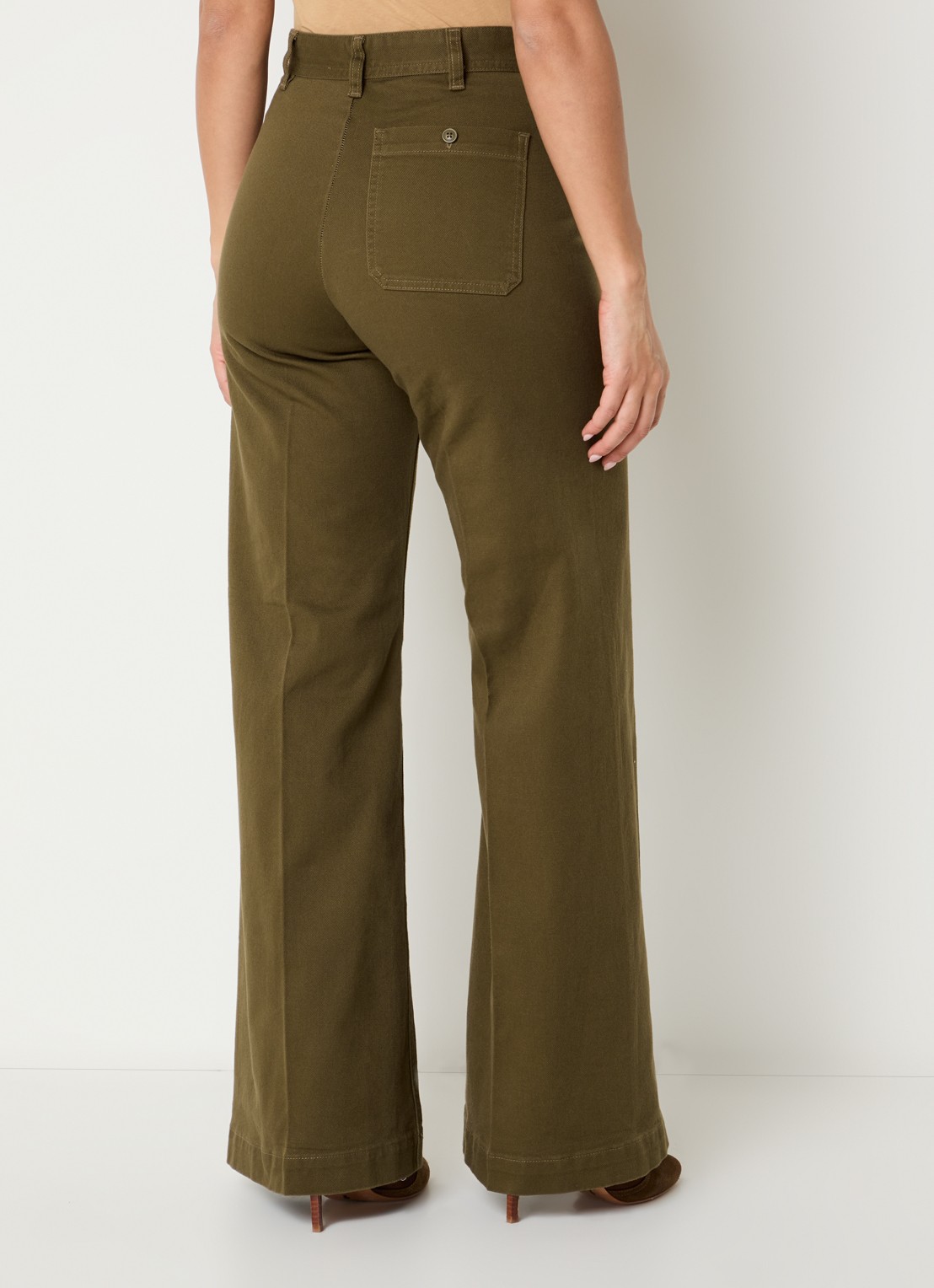 Ralph Lauren High waist flared jeans met gekleurde wassing en persplooi - achterkant olijfgroen