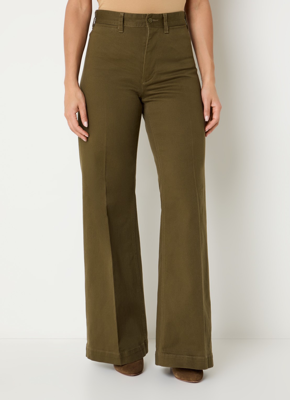 Ralph Lauren High waist flared jeans met gekleurde wassing en persplooi - detail 2 olijfgroen