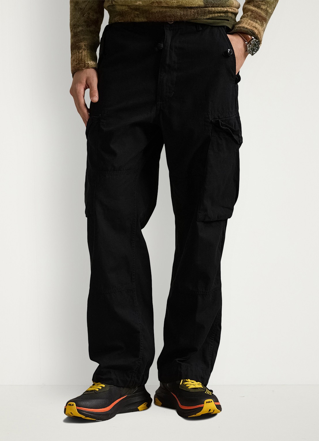 Ralph Lauren High waist loose fit cargobroek - detail polo black / zwart