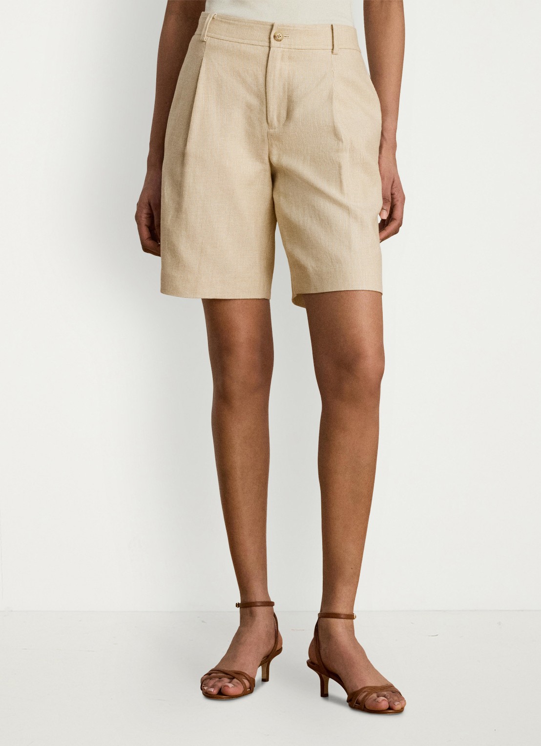 Ralph Lauren High waist loose fit korte pantalon met steekzakken - detail tan/cream multi / crème