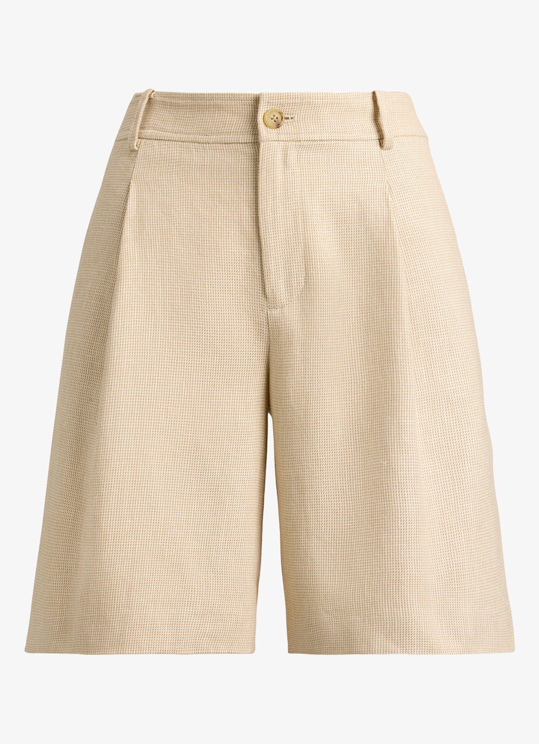 Ralph Lauren High waist loose fit korte pantalon met steekzakken - voorkant 4 tan/cream multi / crème