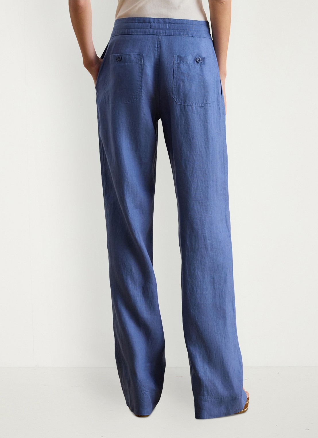 Ralph Lauren High waist loose fit pantalon van linnen - achterkant carson blue / blauw